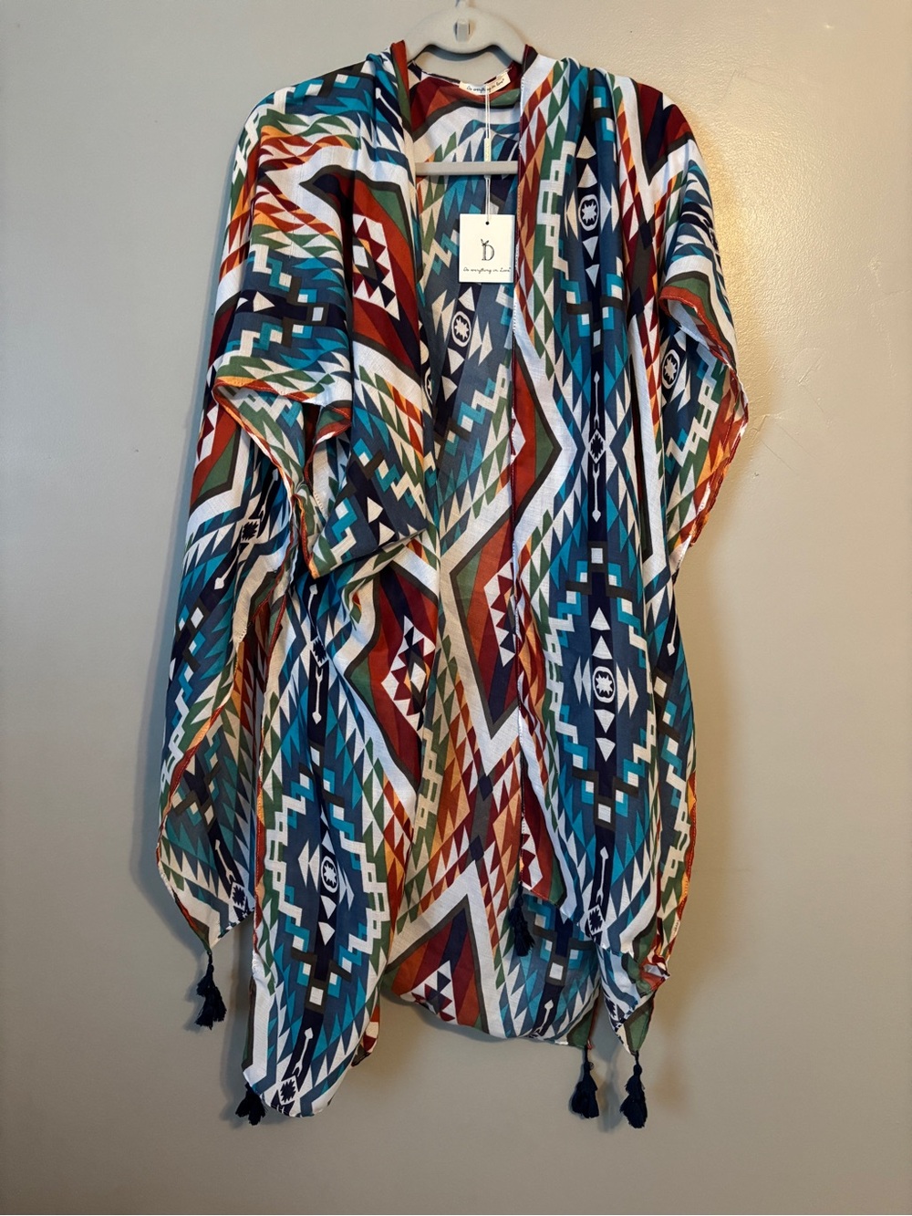 Do everything in love Aztec-Print Open Front Tunic - Teal, Rust, Navy, White
